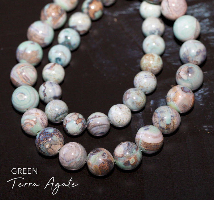 GREEN Terra Agate 12mm Round - 15-16 Inch