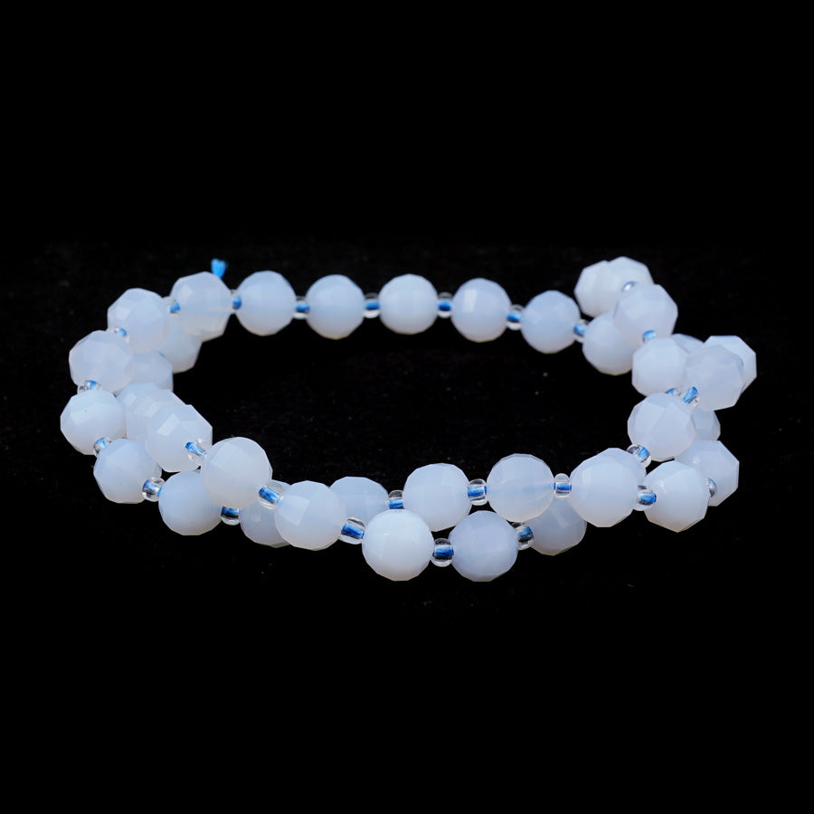 Blue Chalcedony 8mm Round Step Cut - 15-16 Inch