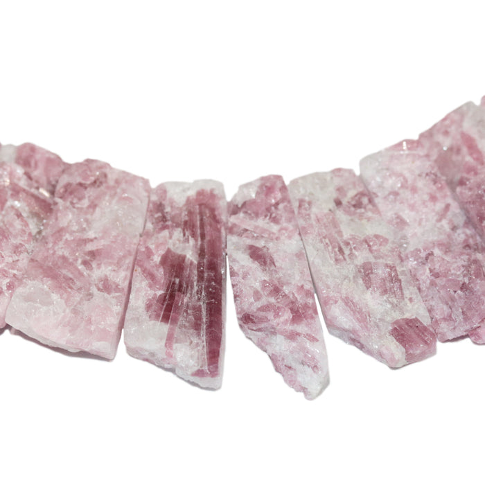 Pink Tourmaline 6x12-10x28mm Rough Top Drill Rectangle - Collar