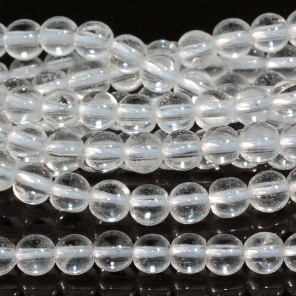 This is a Dakota Stones 4mm Crystal Quartz Gemstone strand with round beads in 15-16 inch strand.