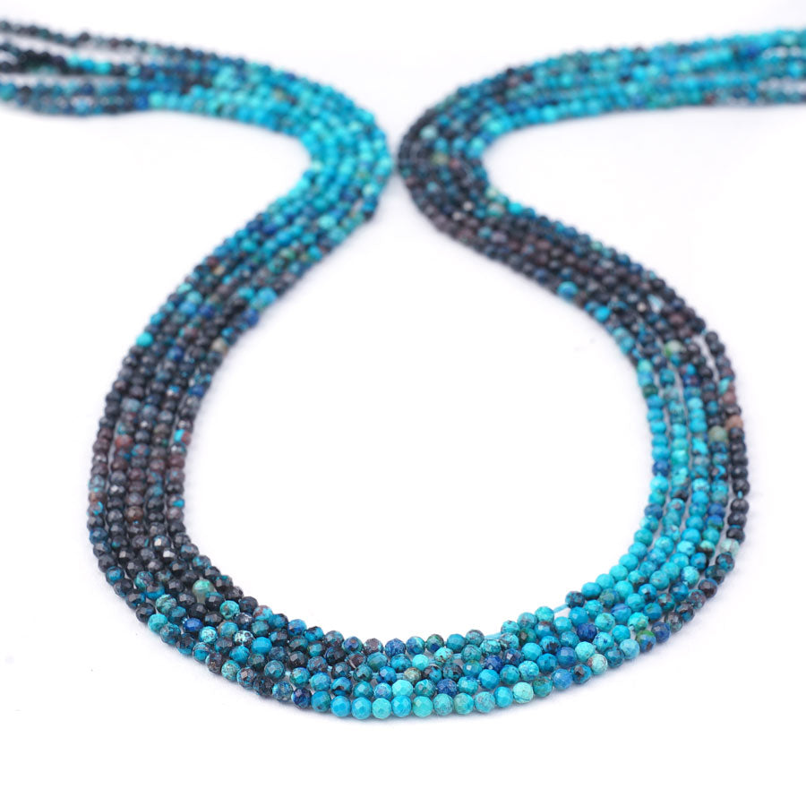 Chrysocolla Blue Black 2mm Faceted Round Banded - 15-16 Inch