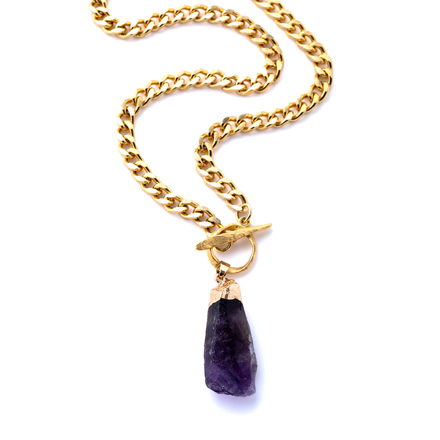 Amethyst Rough 35-45mm Gold Tone Plated Pendant - CLEARANCE
