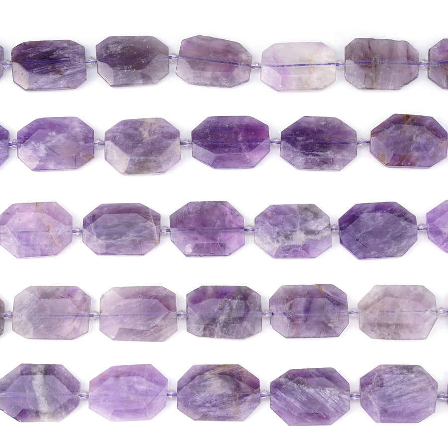 Dog Teeth Amethyst 20x30-30x40mm Rectangle Faceted, Free Form - 15-16 Inch