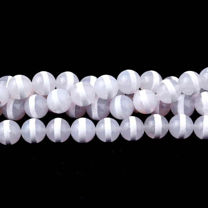 WHITE DZI Agate 10mm Line Pattern 15-16"