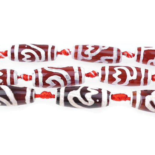 DZI Agate Red Flower 12x30 Barrel 15-16"