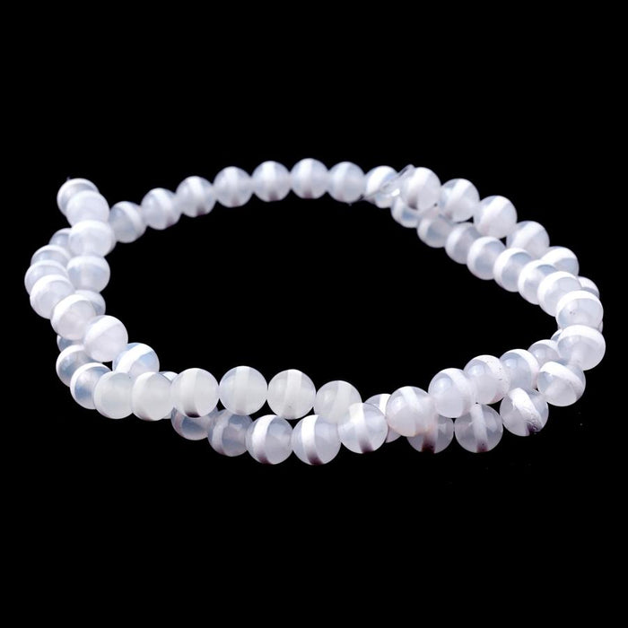 WHITE DZI Agate 6mm Line Pattern 15-16"