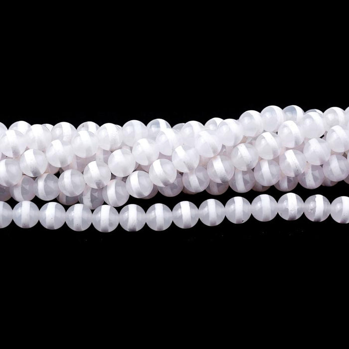 WHITE DZI Agate 6mm Line Pattern 15-16"
