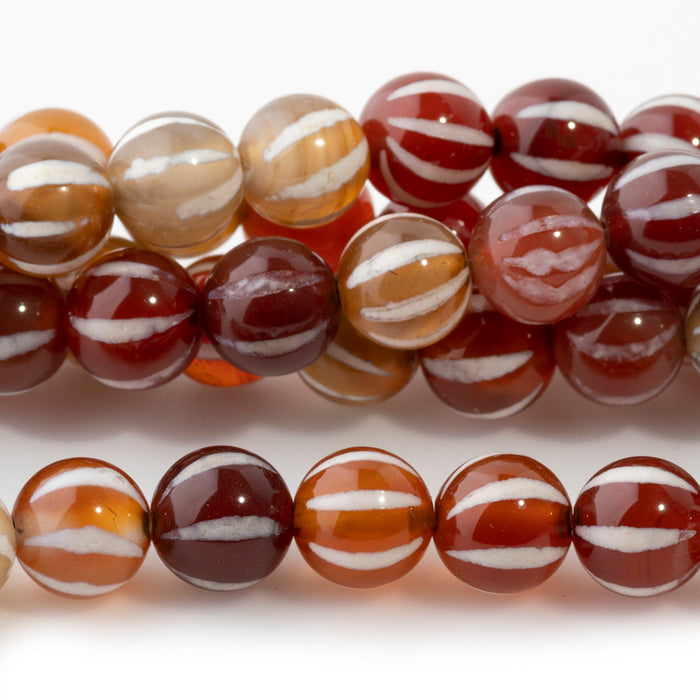 DZI Agate 8mm Round Watermelon Red/White - 15-16 Inch