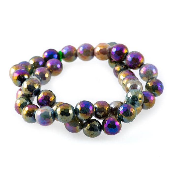 Fancy Jasper 10mm Rainbow Plated Round Faceted - 15-16 Inch - CLEARANCE