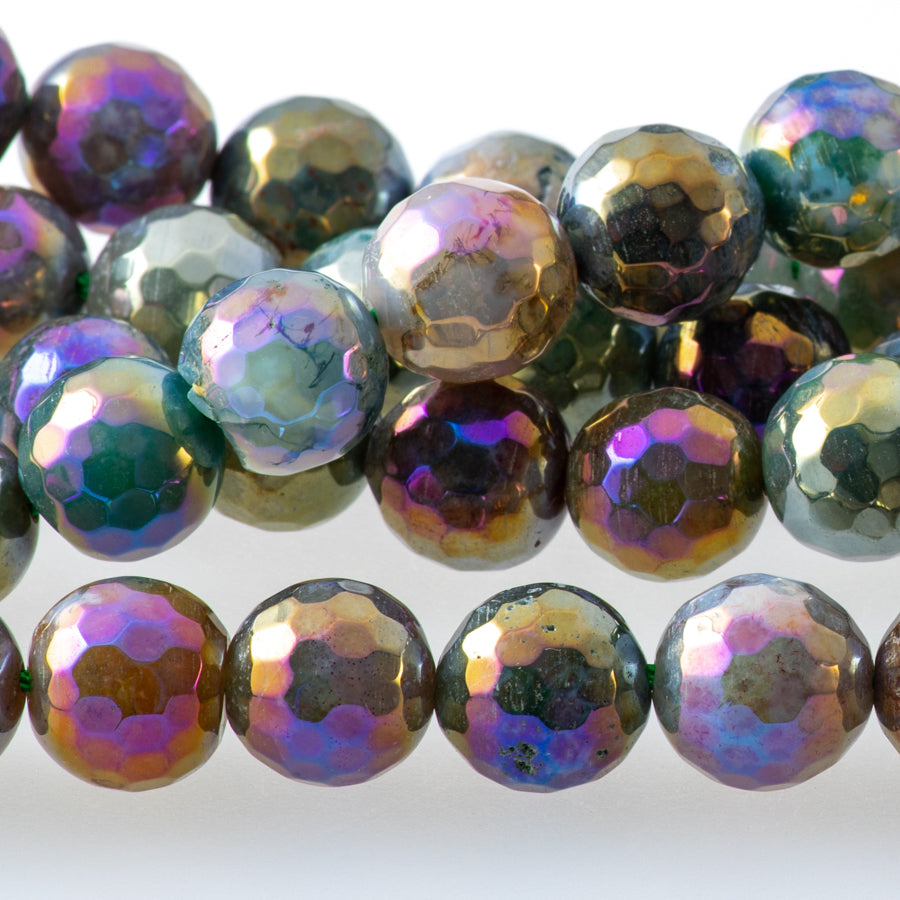 Fancy Jasper 10mm Rainbow Plated Round Faceted - 15-16 Inch