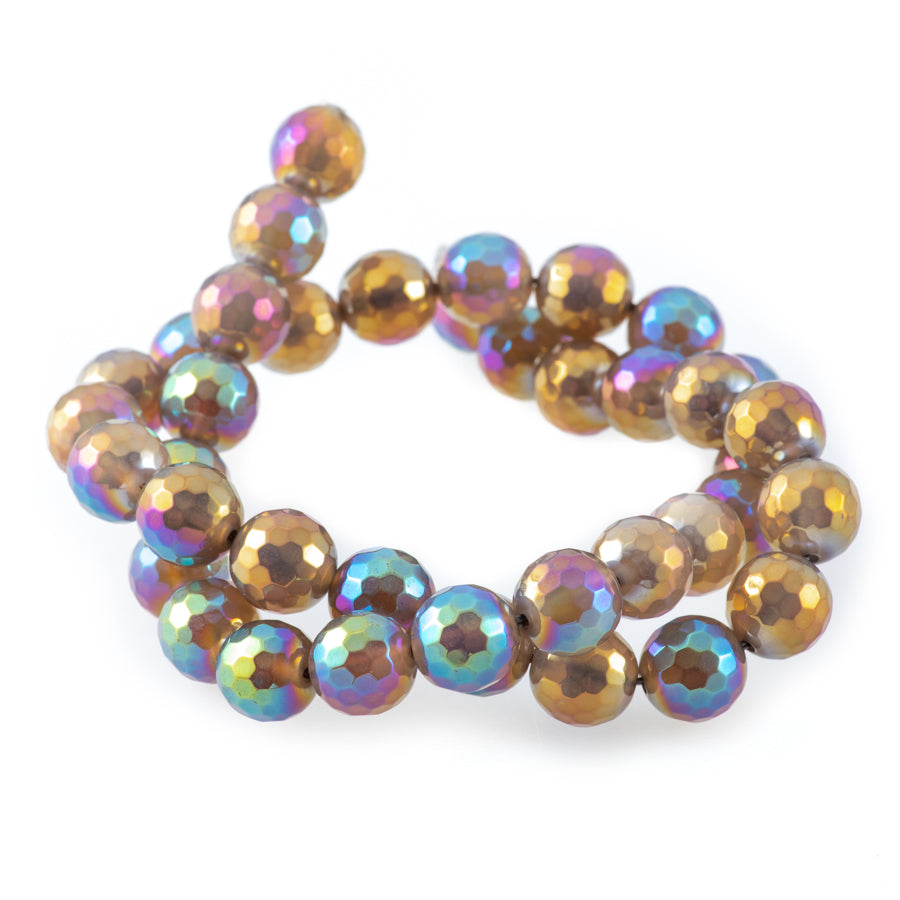 Grey Agate 10mm Rainbow Plated Round Faceted - 15-16 Inch