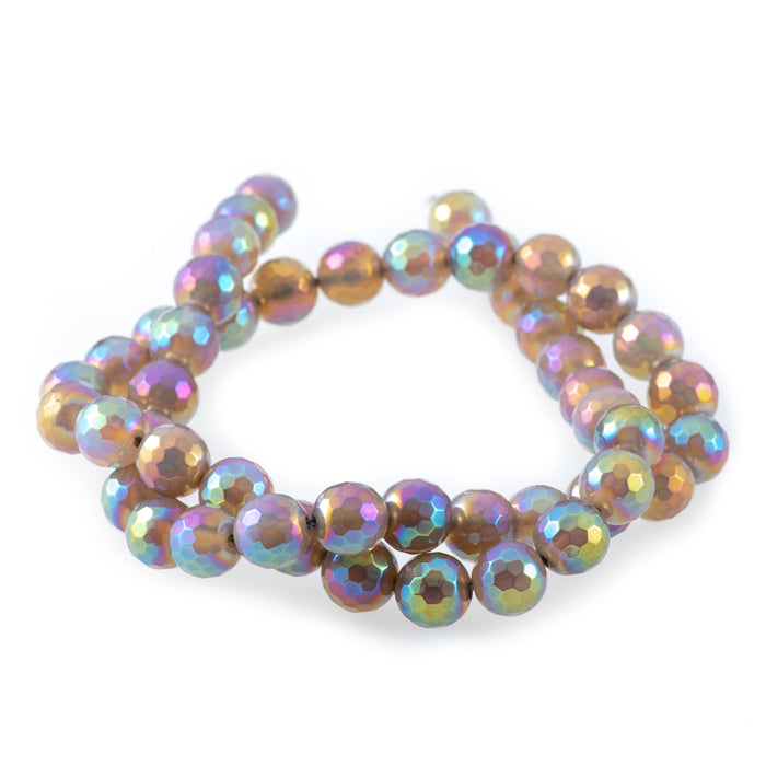 Grey Agate 8mm Rainbow Plated Round Faceted - Limited Editions - 15-16 inch - CLEARANCE