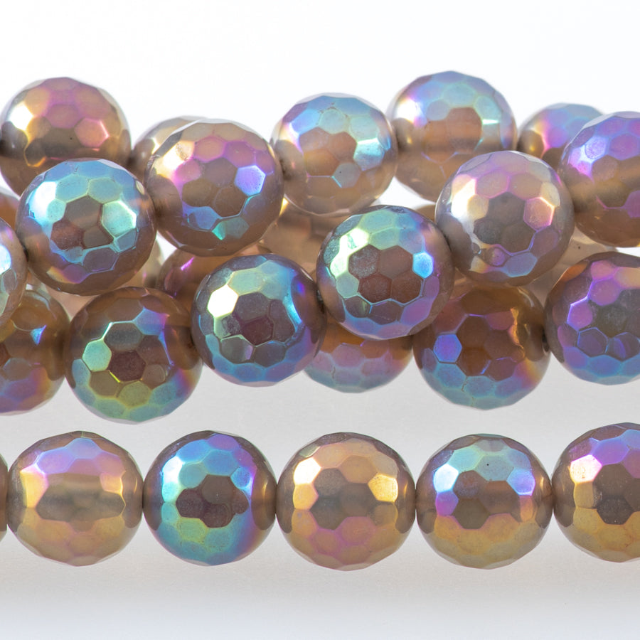 Grey Agate 8mm Rainbow Plated Round Faceted - Limited Editions - 15-16 inch