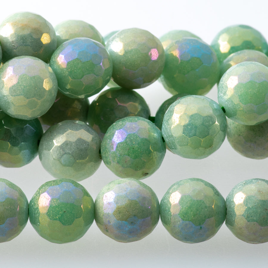 Green Aventurine 10mm Plated Round Faceted - 15-16 Inch