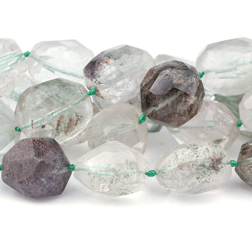 Green Lodalite Quartz 14-16x28mm Nugget Faceted - 15-16 Inch