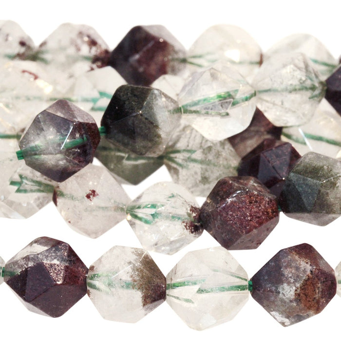 Green Lodalite Quartz 8mm Star Cut Round 15-16 Inch