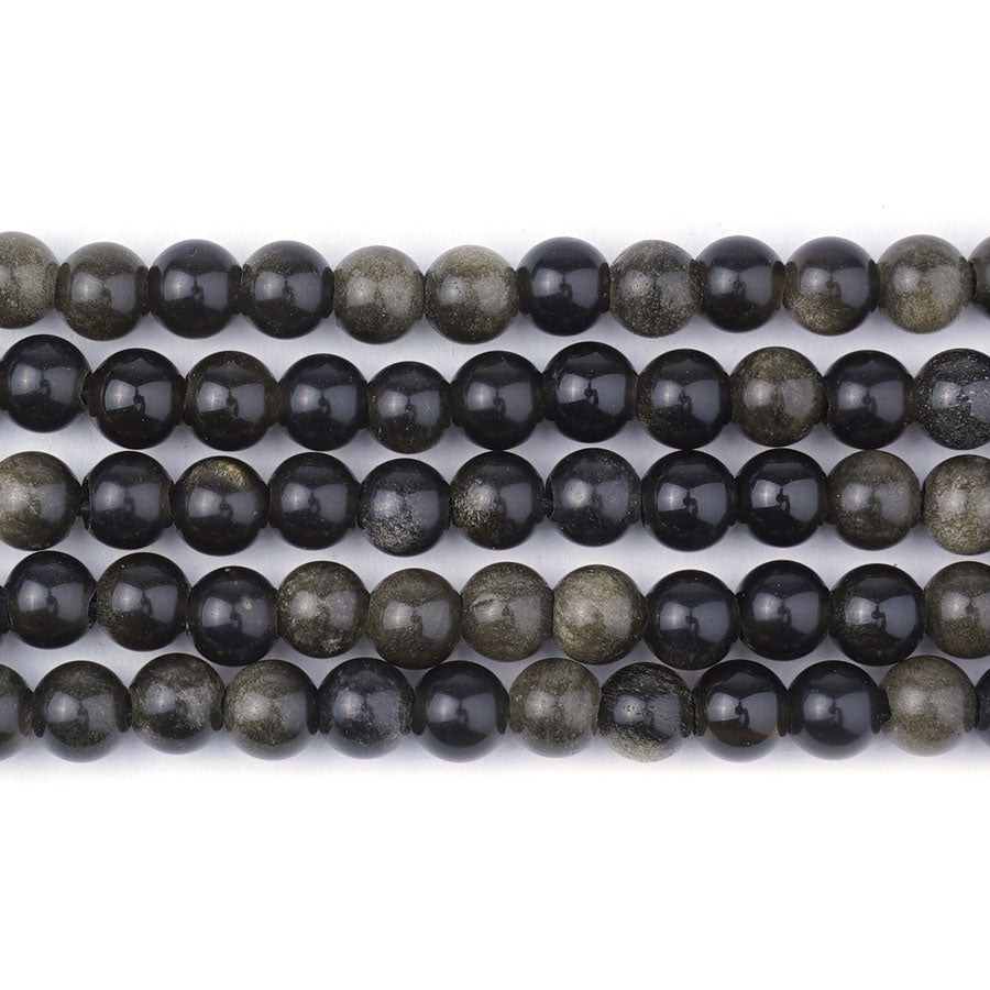 Golden Obsidian Natural 6mm Round Large Hole Beads - 8 Inch