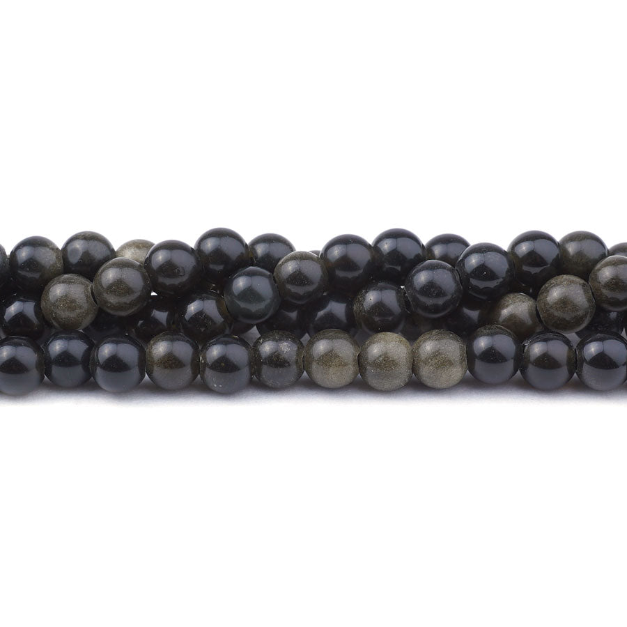 Golden Obsidian Natural 6mm Round Large Hole Beads - 8 Inch