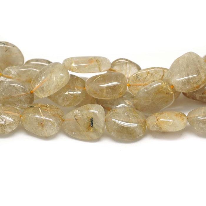 Golden Rhutilated Quartz Tumbled 14x15-16x27mm Nugget - 15-16 Inch