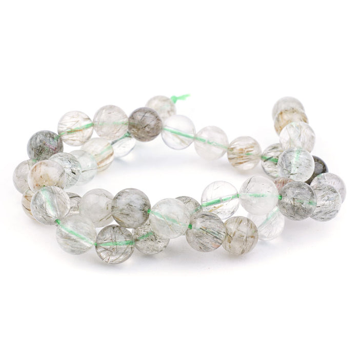 Tourmalated Quartz Green 10mm Round - 15-16 Inch