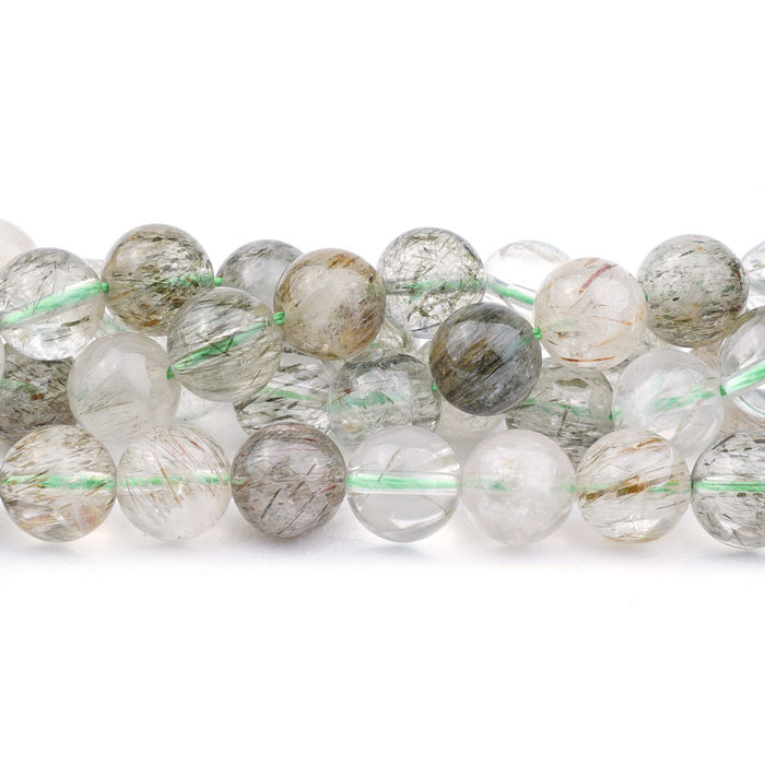 Tourmalated Quartz Green 10mm Round - 15-16 Inch