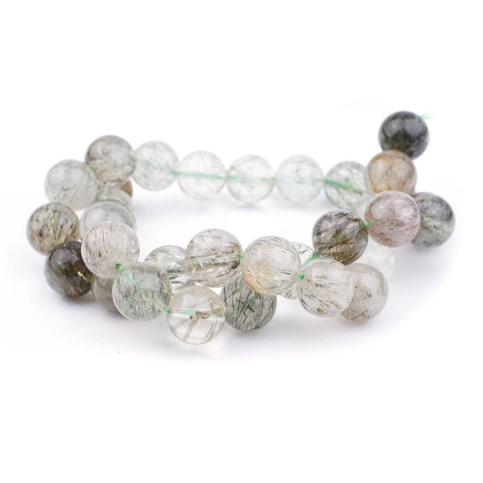 Tourmalated Quartz Green 12mm Round - 15-16 Inch