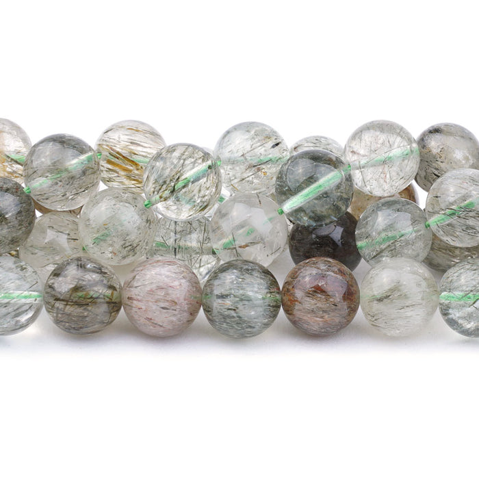 Tourmalated Quartz Green 12mm Round - 15-16 Inch