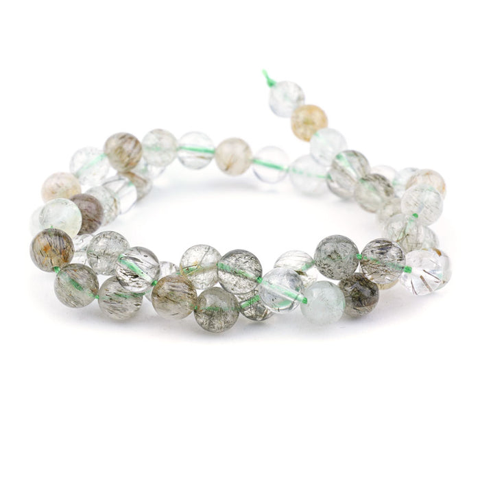 Tourmalated Quartz Green 8mm Round - 15-16 Inch