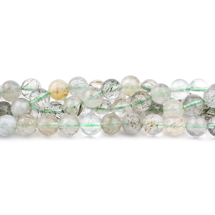 Tourmalated Quartz Green 8mm Round - 15-16 Inch