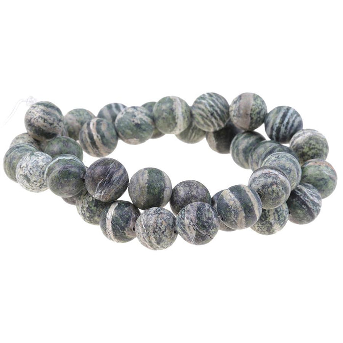 MATTE Green Zebra Jasper 10mm Round 15-16 Inch