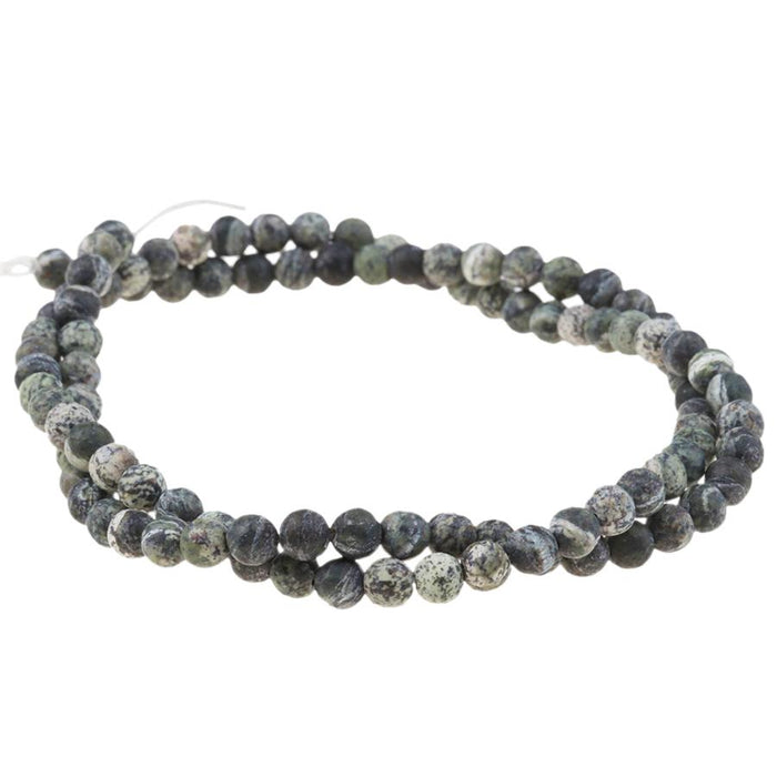 MATTE Green Zebra Jasper 4mm Round 15-16 Inch