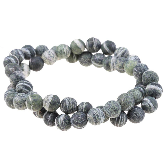 MATTE Green Zebra Jasper 8mm Round 15-16 Inch