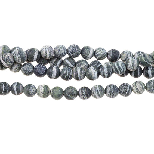 MATTE Green Zebra Jasper 8mm Round 15-16 Inch