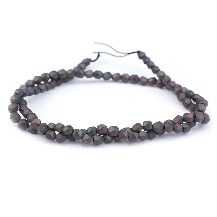 Hematite 4mm Rainbow Black Plated Matte Round Star Cut - Limited Editions - 15-16 inch