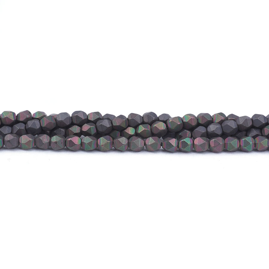 Hematite 4mm Rainbow Black Plated Matte Round Star Cut - Limited Editions - 15-16 inch