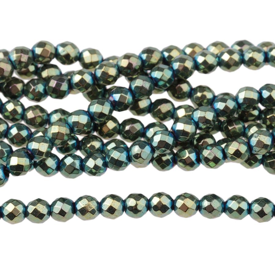 Hematite Green Plated 3mm Faceted Round 15-16 Inch