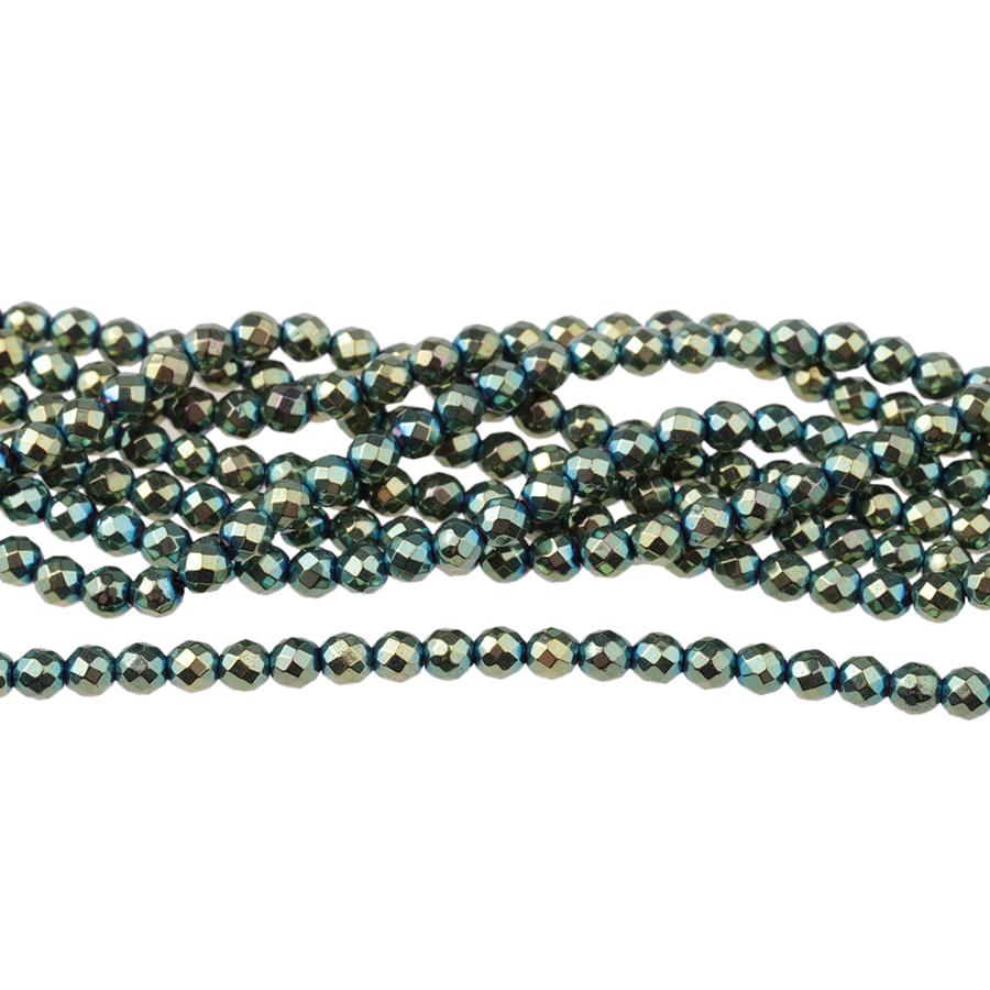 Hematite Green Plated 3mm Faceted Round 15-16 Inch