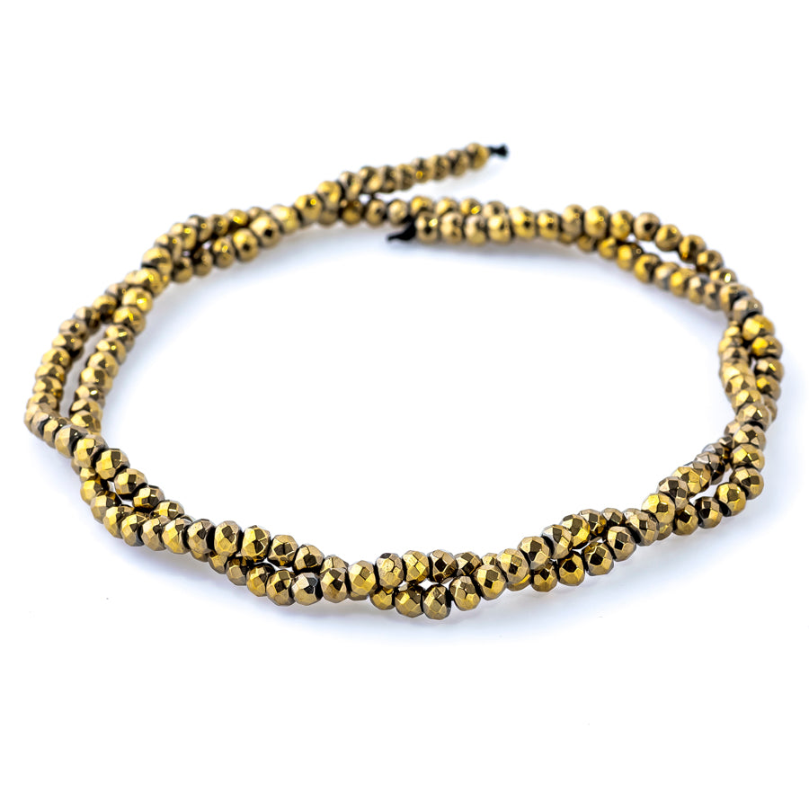 Hematite Pyrite-Plated 3mm Faceted Rondelle 15-16 Inch