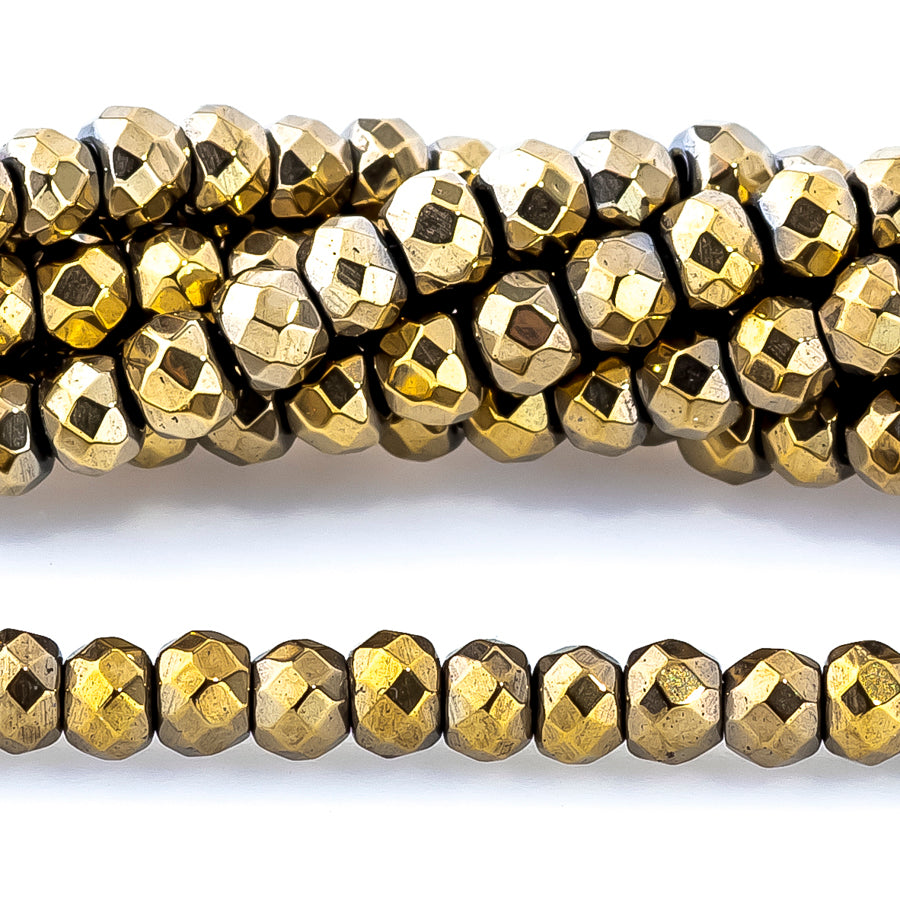 Hematite Pyrite-Plated 3mm Faceted Rondelle 15-16 Inch