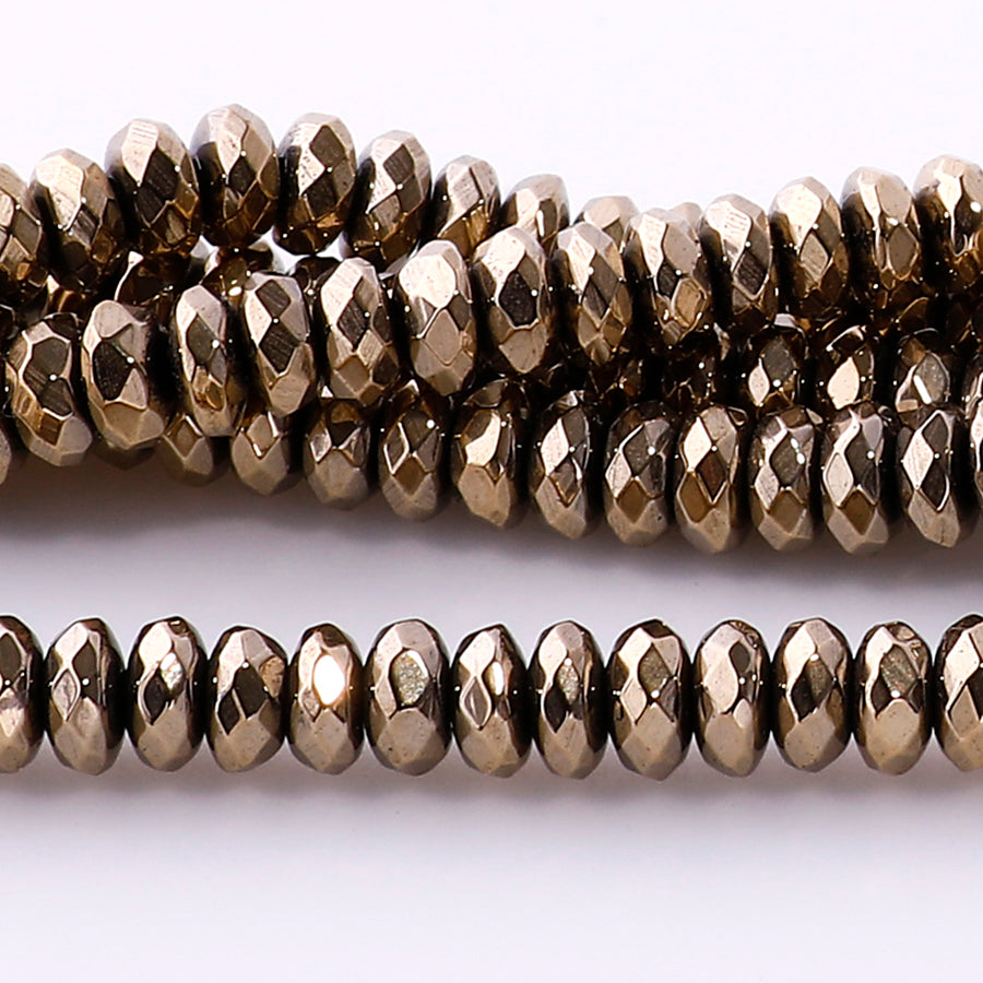 Hematite Pyrite-Plated 4mm Faceted Rondelle 15-16 Inch