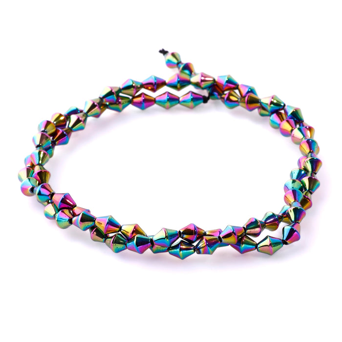 Hematite Rainbow Plated 4x6mm Bicone 15-16 Inch