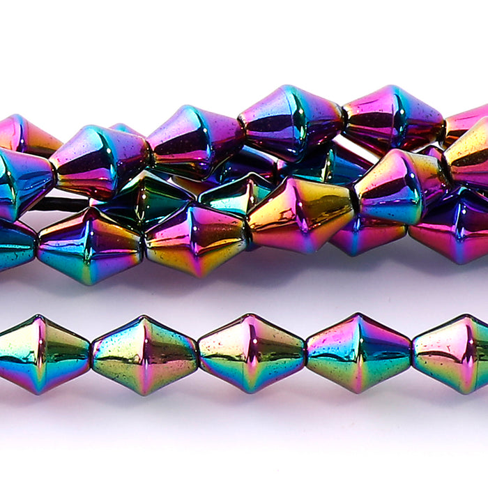 Hematite Rainbow Plated 4x6mm Bicone 15-16 Inch