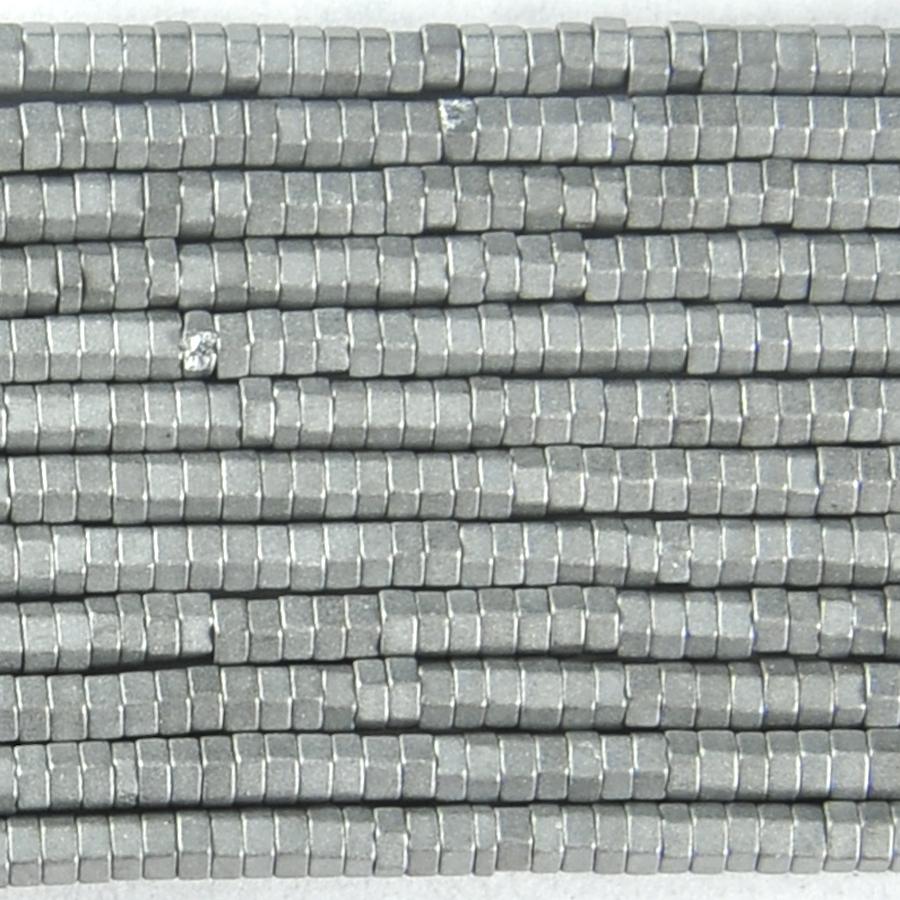MATTE Hematite Silver Plated 2mm Hexagon Chips 15-16 Inch