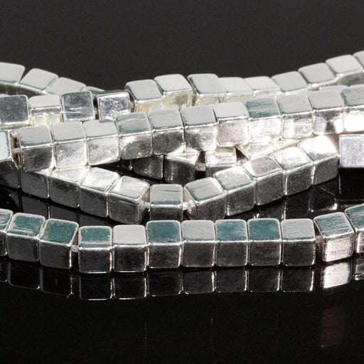 Hematite White Silver Plated 4mm Cube 15-16 Inch