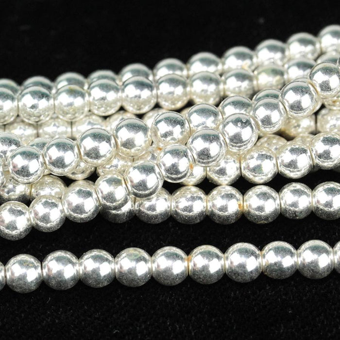 Hematite White Silver Plated 4mm Round 15-16 Inch