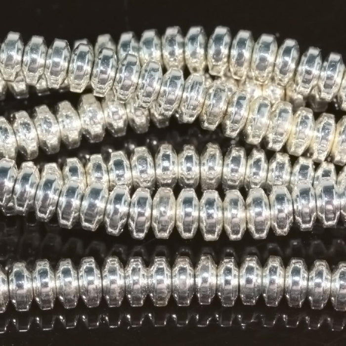 Hematite White Silver Plated 4mm Rondelle 15-16 Inch