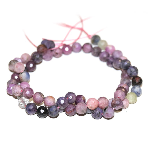 This is a Dakota Stones 6mm Pink Purple Ruby Banded Gemstone strand with natural faceted round beads in 15-16 inch strand.
