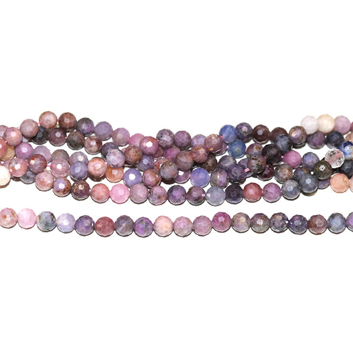 This is a Dakota Stones 6mm Pink Purple Ruby Banded Gemstone strand with natural faceted round beads in 15-16 inch strand.