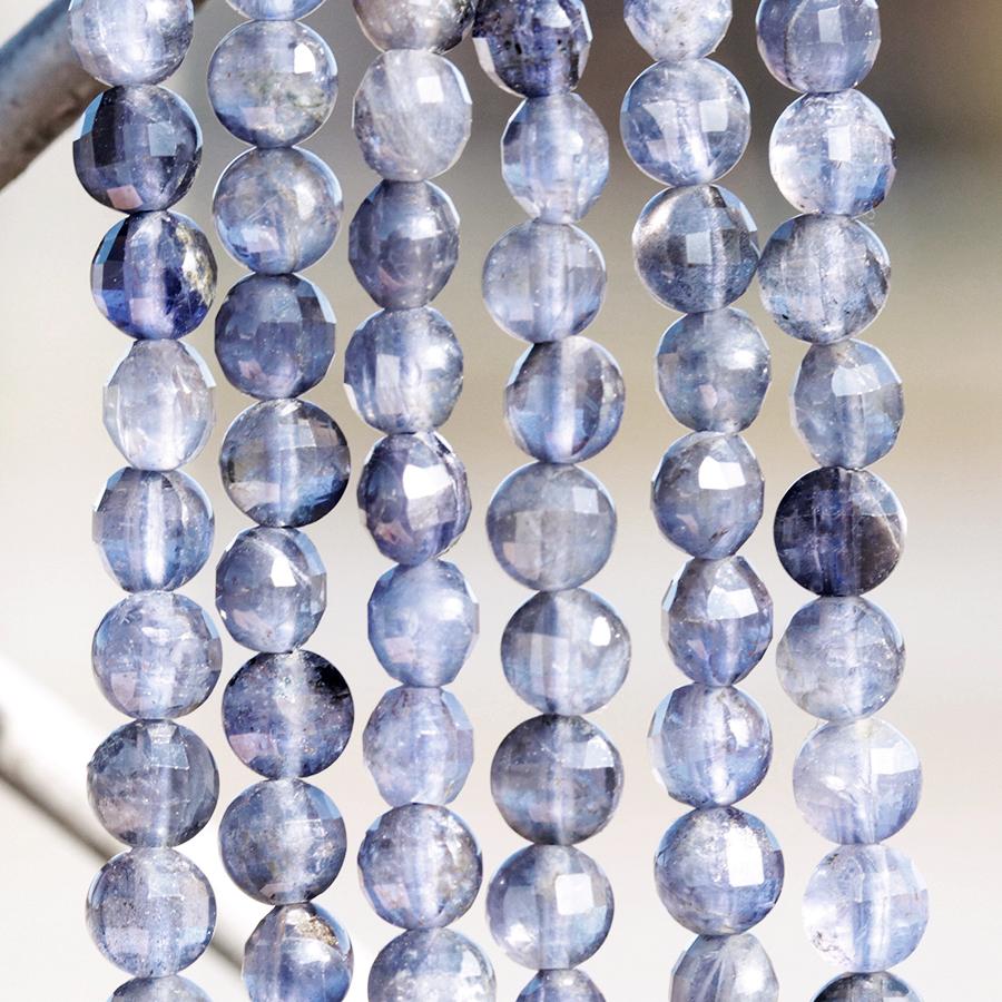 Iolite 4mm Diamond Cut Faceted Coin 15-16 Inch