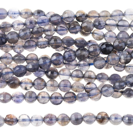 Iolite 4mm Diamond Cut Faceted Coin 15-16 Inch